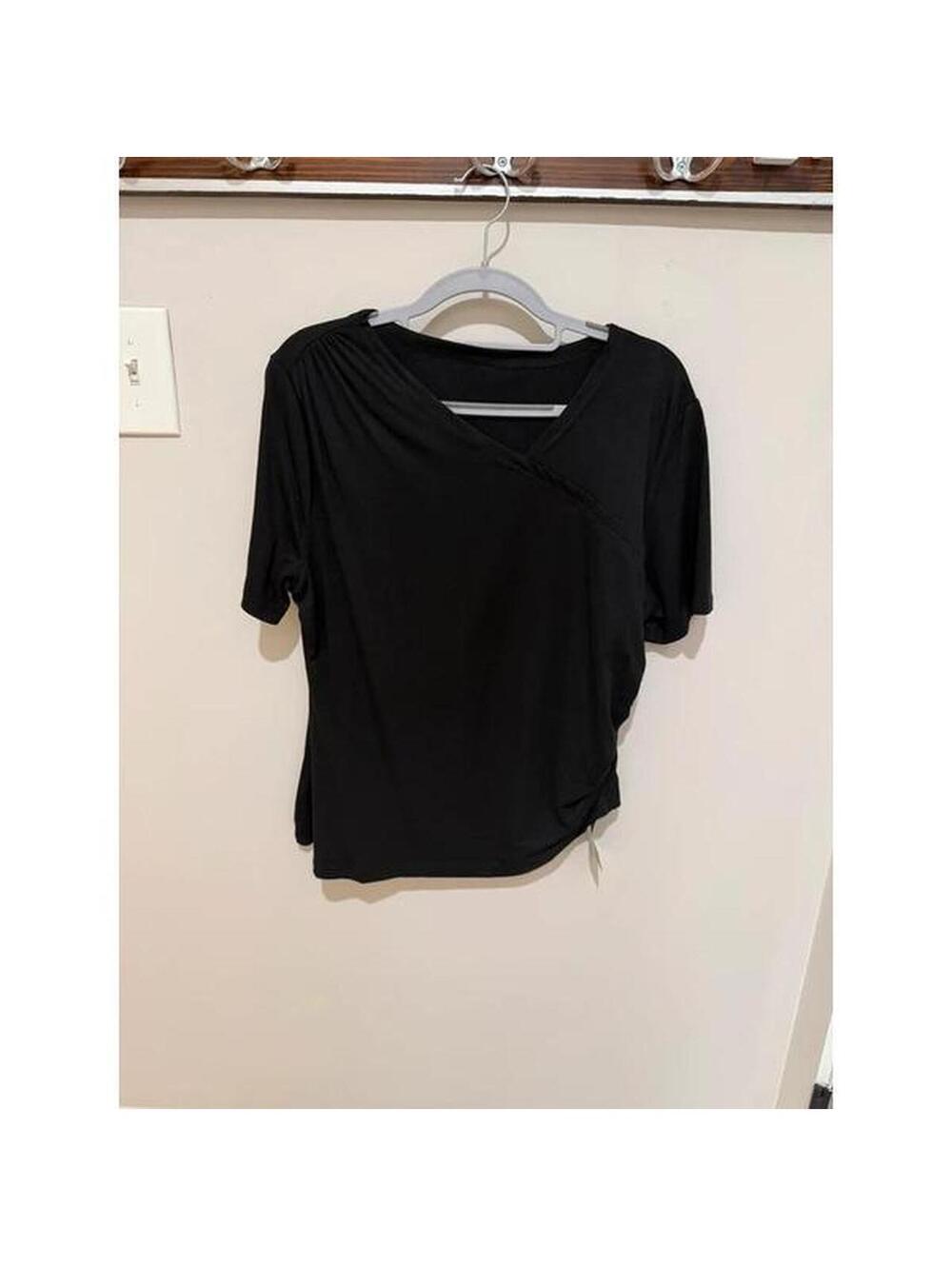 NWT Asymmetrical neck top with rouching on one hip
